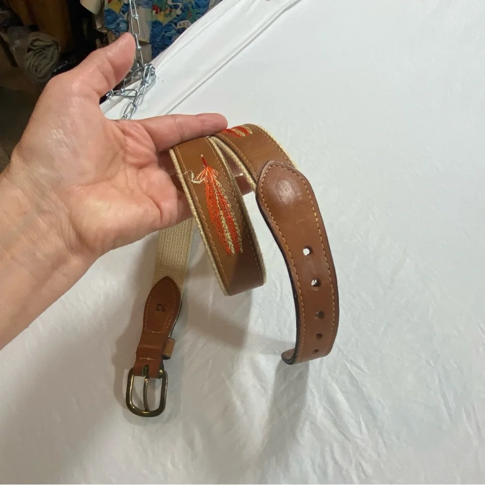 Riders Belt Leather Canvas Orange Men 32 Brown Leather Belt Embroidered Design